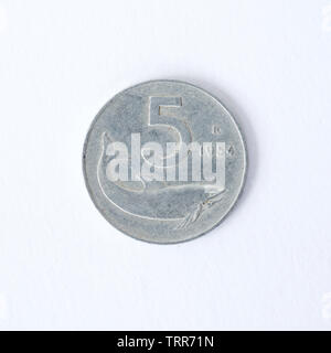 Italien 5 Lire Münze - 1954 Stockfoto