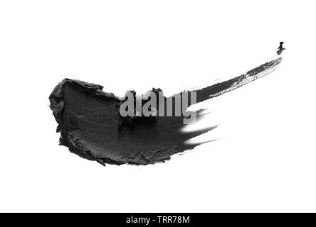 Textur zerquetschten Eyeliner Schwarz oder Schwarz acryl Farbe auf weißem Hintergrund Stockfoto