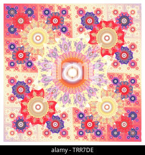 Vintage Zierpflanzen fraktale Muster. Abstrakte square elegante Muster, seidenschal Design, Mode Textil ornament Stockfoto