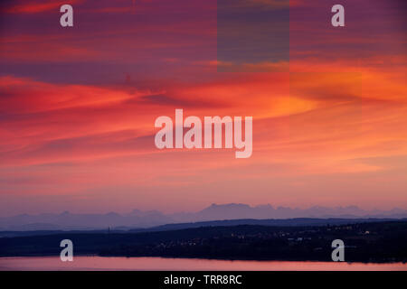Sonnenuntergang über dem Bodensee Stockfoto