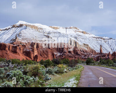 Verschneiten Tag im Park, Kodachrome Basin State Park, Cannonville, Utah. Stockfoto