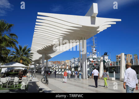 Palmeral de las Sorpresas, die moderne Hafenpromenade im Stadtzentrum von Malaga, an der Costa de Sol und in Andalusien, Spanien, Europa Stockfoto