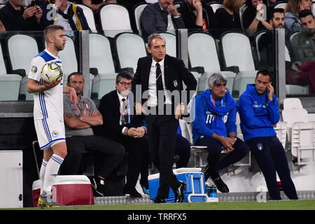 Roberto Mancini (Commissario Tecnico Italia) während des Spiels zwischen ITALIA und BOSNIEN ED ERZEGOVINA bei Juventus Stadion am 11 Juni, 2019 in Turin, Italien. Stockfoto