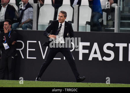 Roberto Mancini (Commissario Tecnico Italia) während des Spiels zwischen ITALIA und BOSNIEN ED ERZEGOVINA bei Juventus Stadion am 11 Juni, 2019 in Turin, Italien. Stockfoto