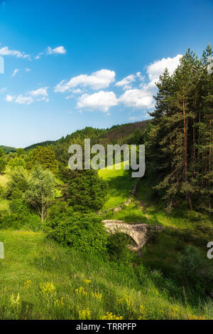 Kleiner Stein römische Brücke in der Nähe von Zagrazhden Dorf in Rhodopen Gebirge, Bulgarien Stockfoto