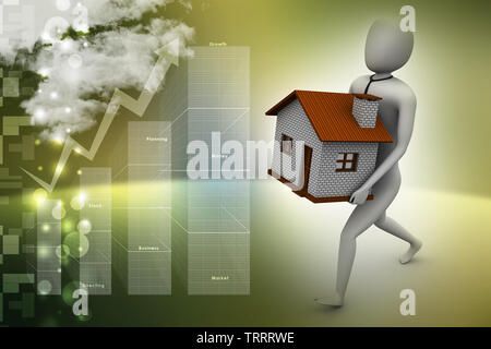 3D Mann halten Haus Stockfoto