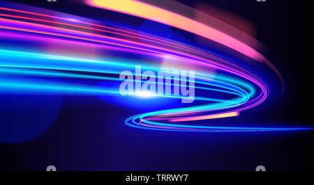 Eine Abbildung der Slow Shutter Wirkung von Licht in vector Art Ampel, Fahrzeug Licht, Licht Geschwindigkeit in Cyberpunk Stil, neon Lichteffekt, etc. Stock Vektor