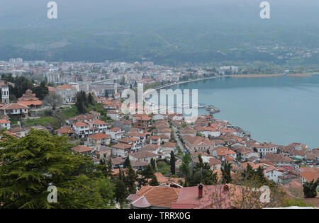 Ohrid Stadtbild, von Samuil Festung fotografiert. Stockfoto