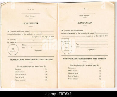 Internationaler Führerschein, 1952, Frankreich. Stockfoto