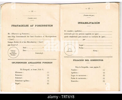 Internationaler Führerschein, 1952, Frankreich. Stockfoto