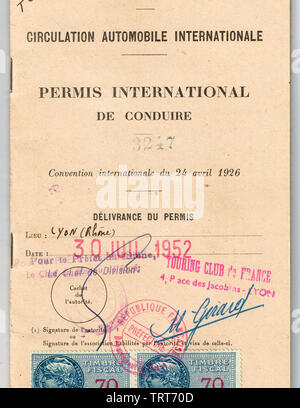 Internationaler Führerschein, 1952, Frankreich Stockfoto