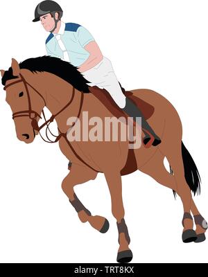 Junge Reiter reiten elegantes Pferd Farbe Illustration - Vektor Stock Vektor