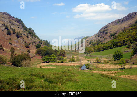 Auf der Suche Watendlath Beck aus in der Nähe des Weilers von watendlath im englischen Lake District. Stockfoto