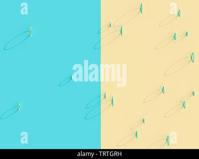 3D-Bild rendern im Stil flach aus einer Reihe von Ringen mit langen Schatten. Stockfoto