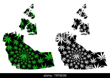 Northwest Territories (Provinzen und Territorien Kanadas) Karte cannabis Blatt grün und schwarz ausgelegt ist, Northwest Territories Karte aus Marihuana Stock Vektor