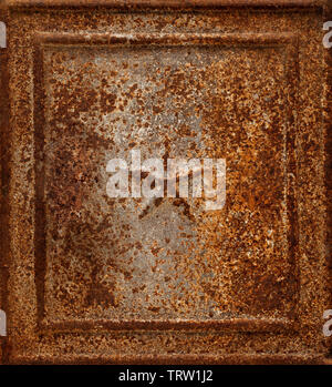 Hintergründe und Texturen: sehr altes rostiges Eisen- Panel mit Stern Relief Stockfoto