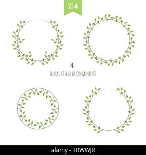 Blumen runden Ornamente vierten Satz. Vier flache Efeu Vector Illustration Stock Vektor