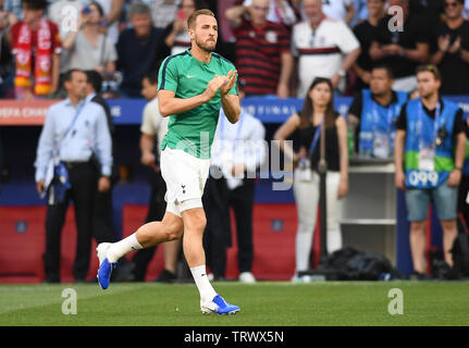 MADRID, Spanien - Juni 1, 2019: Harry Kane von tottenham dargestellt vor dem Finale der UEFA Champions League 2018/19 zwischen den Tottenham Hotspur (England) und dem FC Liverpool (England) an Wanda Metropolitano. Stockfoto