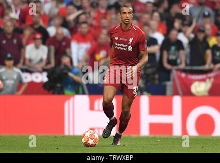 MADRID, Spanien - 1. JUNI 2019: Joel Matip von Liverpool dargestellt während der UEFA Champions League 2018/19 zwischen den Tottenham Hotspur (England) und dem FC Liverpool (England) an Wanda Metropolitano. Stockfoto