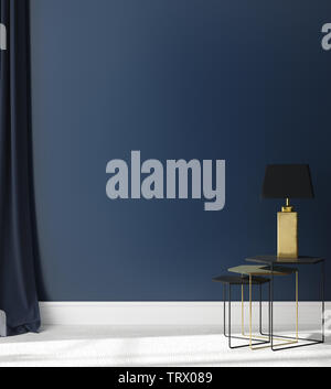Wand mock up in Dunkelblau innen Hintergrund, 3D-Rendering Stockfoto