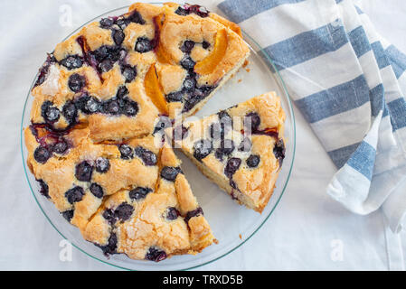 Hausgemachten blueberry Vanille Kuchen mit Aprikosen/Marillen Stockfoto