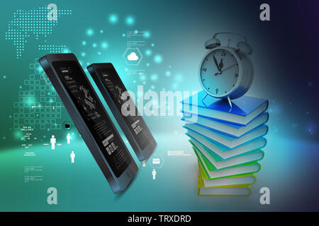 Wecker auf Bücher Stockfoto