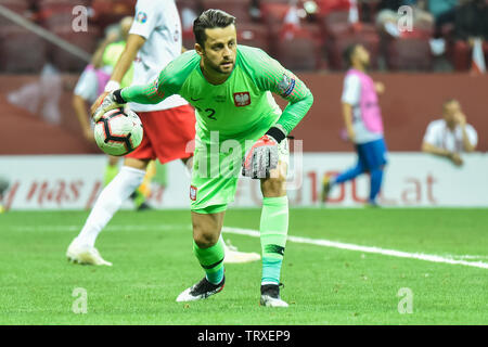 Warschau, Polen - 10. JUNI 2019: Qualifikation Euro 2020 match Polen - Israel 4:0. In aktion Torwart Lukasz Fabianski. Stockfoto