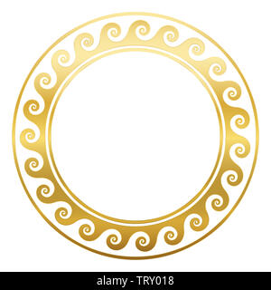 Runde goldene Rahmen mit Spiralen oder Wellen, nahtlose griechischen Muster. Dekorative Grenze, wiederholte geometrischen Motiven. Stockfoto