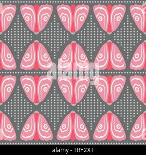 Nahtlose pink Moth und Dot Muster Hintergrund wiederholen. Eine dekorative geometrischer vektor design. Stock Vektor