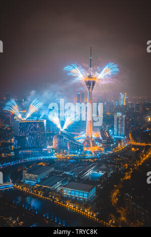 Chengdu Tianfu Turm Feuerwerk Stockfoto