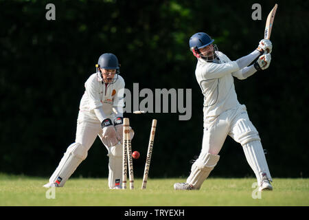 Batsman heraus gerollt werden. Stockfoto