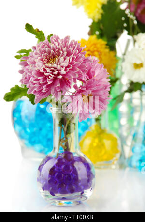Schönen Blumen in Vasen mit hydrogel Nahaufnahme Stockfoto