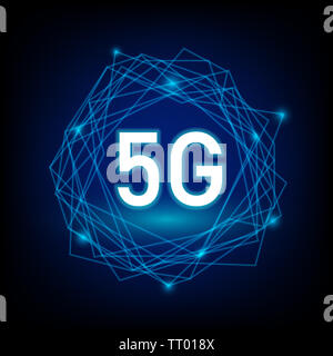 Konzept der 5G mit Netzwerk Vektor auf dunklem Hintergrund Stockfoto