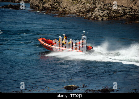 Port Erin Rettungsboot Rippe, Kalb Sound, Kalb des Menschen, von der Insel Man, den Britischen Inseln Stockfoto