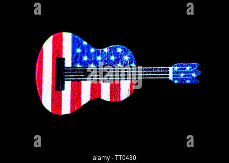 Gitarre Taste mit amerikanischen Stars und Streifen in Nahaufnahme zu sehen Stockfoto