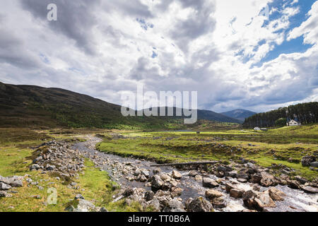 Die Laitrie Brennen im Sommer in den Fluss Cannich im Glen Cannich, Schottland fließen. 7. Juni 2019 Stockfoto