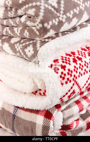 Stapel warmen Plaids close-up Hintergrund Stockfoto