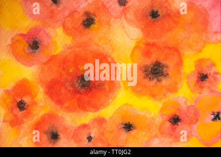 Nahtlose Muster von Aquarell Blumen in Rot, Orange und Gelb. Blume glade Pinsel Zeichnung, poppy Abstraktion Stockfoto