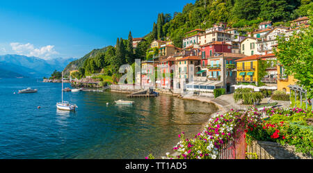 Schöne Varenna Waterfront an einem sonnigen Nachmittag, Comer See, Lombardei, Italien. Stockfoto