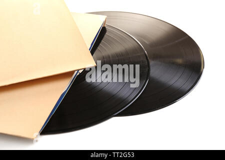 Schallplatten in Papier Fall isoliert auf weißem Stockfoto