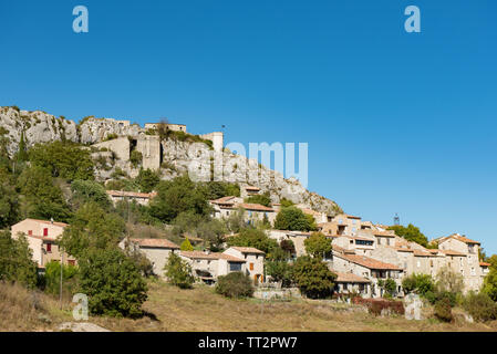 Schöne Aussicht bei Trigance Dorf in der Provence Aera, Frankreich Stockfoto