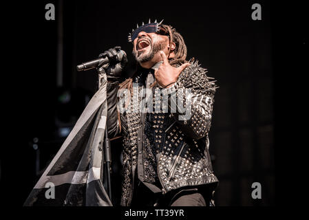 Benji Webbe, Sänger der britischen Rockband Skindred, live auf der Bühne des Firenze Rocks Festival 2019 in Florenz, Italien, Öffnung für die Stockfoto