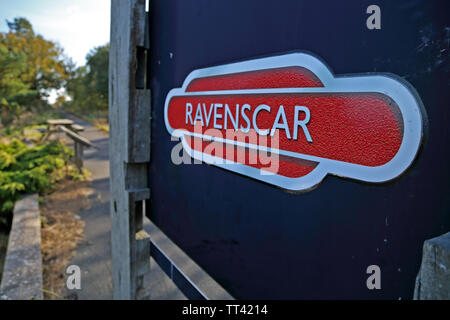 Die verlassenen Bahnhof in Ravenscar, North York Moors, die im März 1965 geschlossen. Die Station stand auf dem Scarborough nach Whitby. Stockfoto