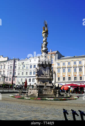 Die Pestsäule, Hauptplatz, Linz, Österreich Stockfoto