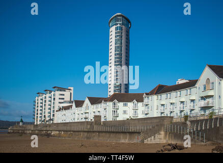 Blick auf den Strand von der Meridian Tower, die Bucht von Swansea, Wales, Großbritannien am 17. März 2019. Stockfoto