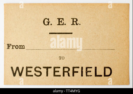 Vintage Great Eastern Railway Gepäckanhänger zu Westerfield Stockfoto