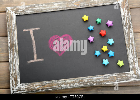 Ich liebe Sterne auf Schiefertafel geschrieben, close-up Stockfoto