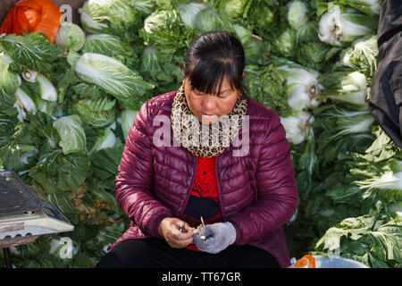 01 Feb 2017 - Dali, China Frau Verkäufer auf lokaler Landschaft Markt Stockfoto