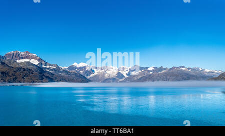 Glacier Bay National Park, Alaska. Spektakuläre atemberaubende fegen Vista von Eis bedeckte/schneebedeckte Berge, Gletscher, Fauna Landschaft. Stockfoto