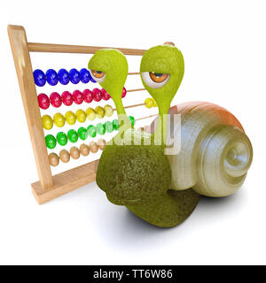 3D-Render eines lustigen Cartoon Schnecke spielen mit einem abacus Stockfoto